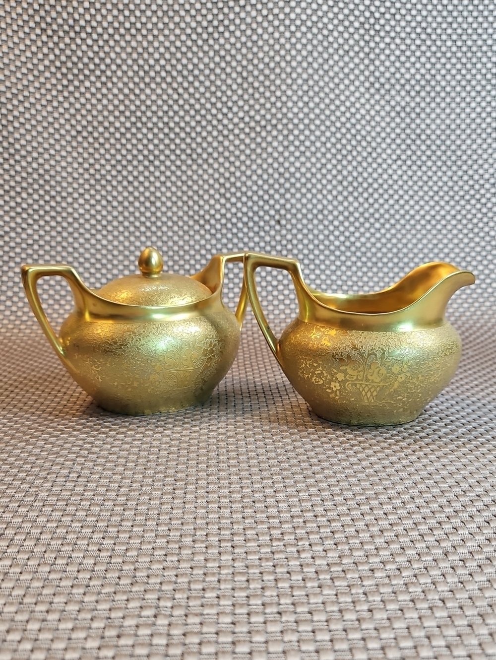 Vintage R.S. Germany Gold Encrusted Cream and Sugar Set - Rose & Daisy Chintz